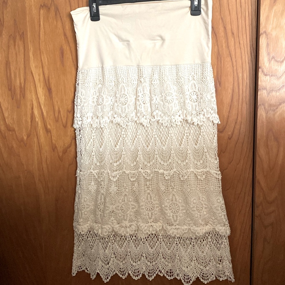 Off-white crocheted lace skirt